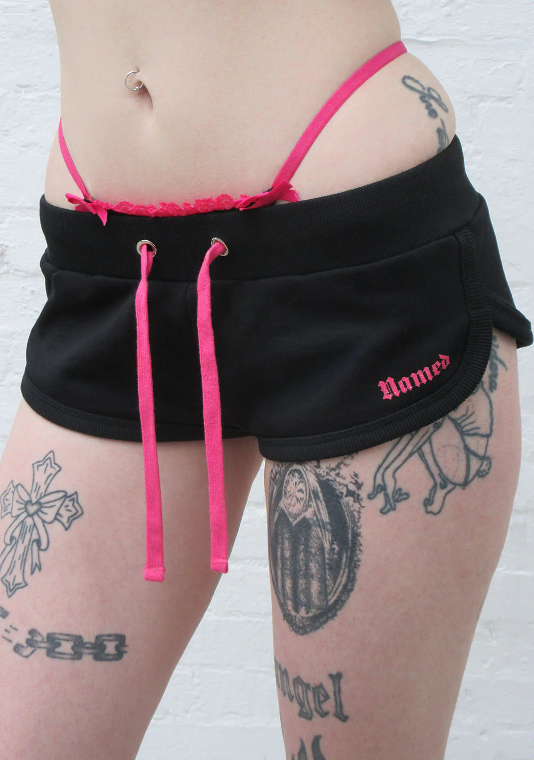ACCEPTING TIPS RHINESTONE MICRO RACER SHORTS BLACK - Image 3