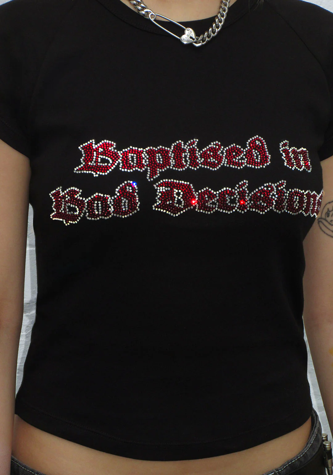 BAD DECISIONS RHINESTONE BABY TEE BLACK - Image 3