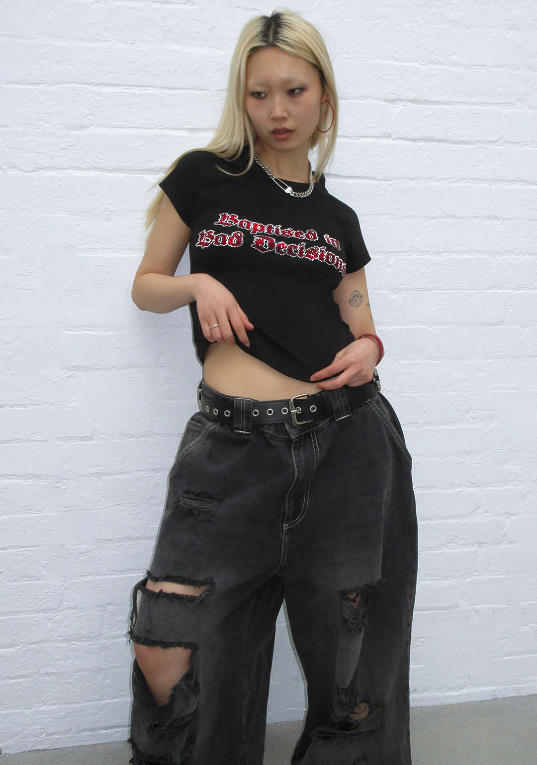 BAD DECISIONS RHINESTONE BABY TEE BLACK - Image 6