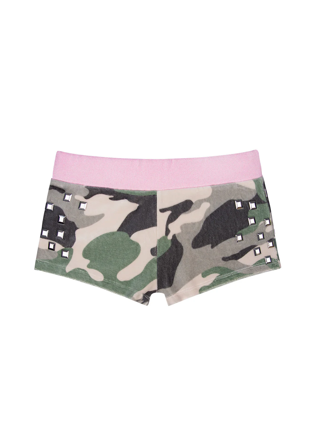 COLLIDE STUDDED VELOUR MICRO SHORTS CAMO - Image 7