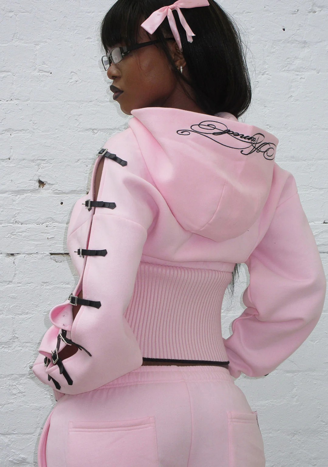 CRUSH BUCKLE FITTED WAIST ZIP HOODIE BABY PINK - Image 4