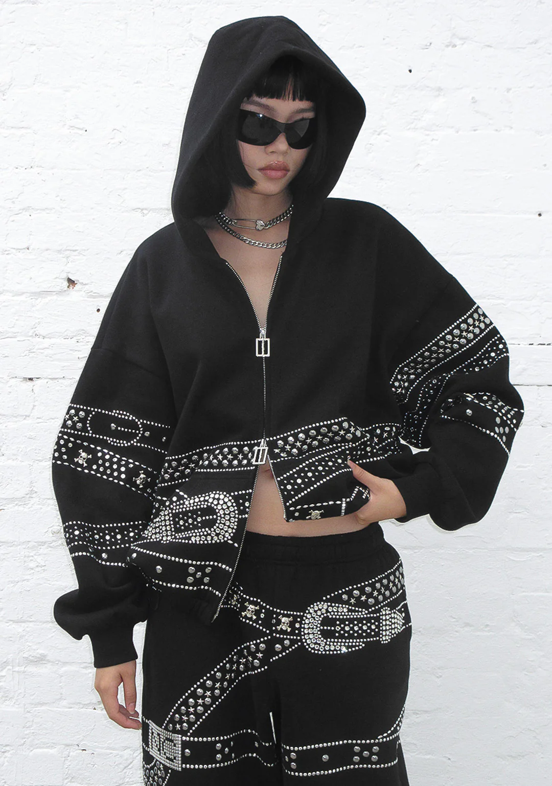 CRUSH STUDDED BELT OVERSIZED SWEATPANTS BLACK - Image 5