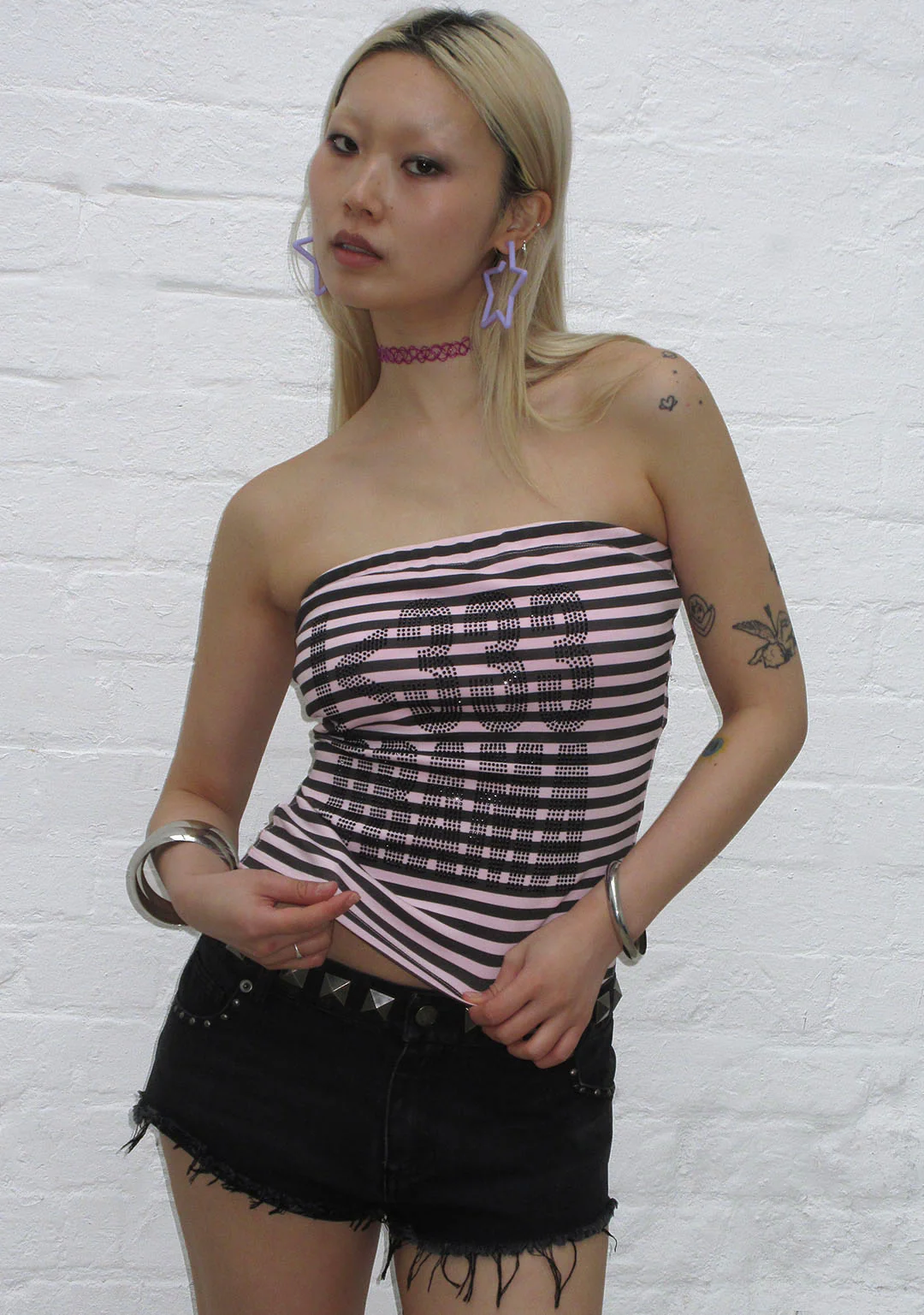 DRAMA RHINESTONE TUBE TOP PINK STRIPE - Image 5