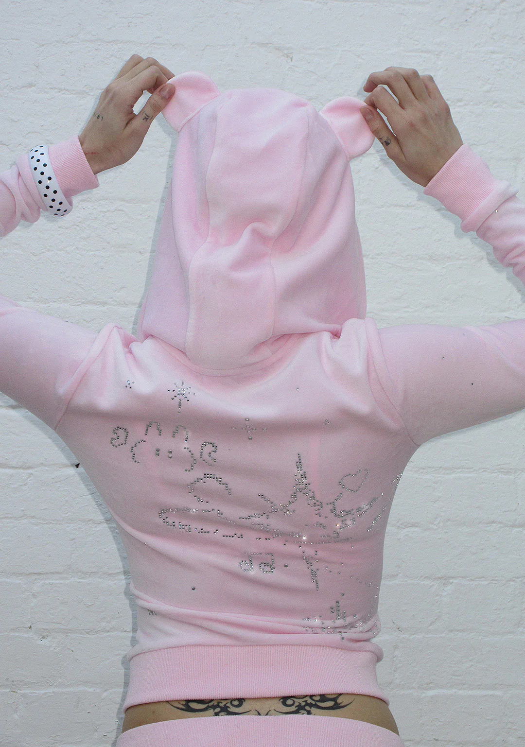 DREAMER RHINESTONE VELOUR TEDDY ZIP HOODIE BABY PINK - Image 4
