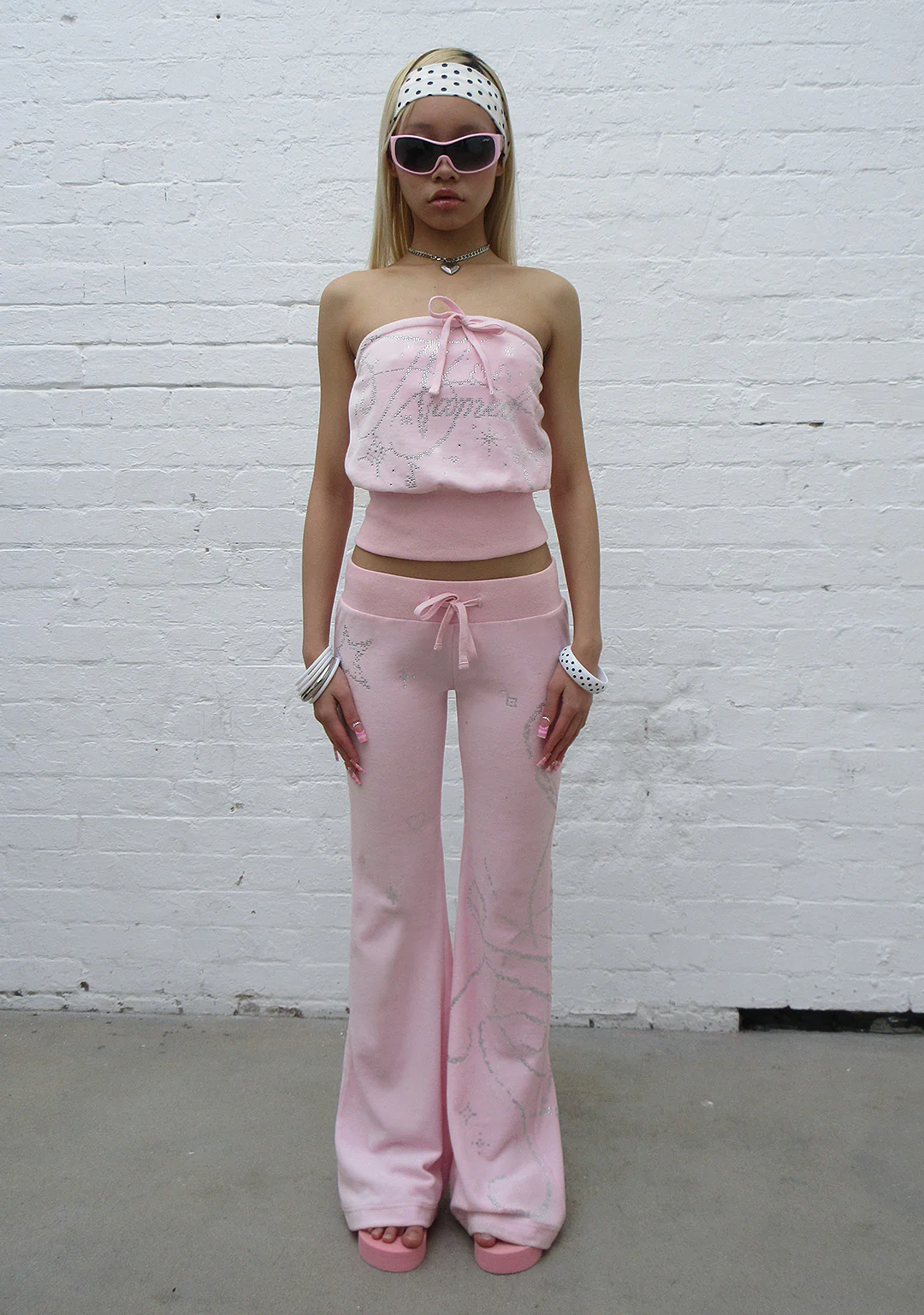 DREAMER RHINESTONE VELOUR TUBE TOP BABY PINK - Image 3