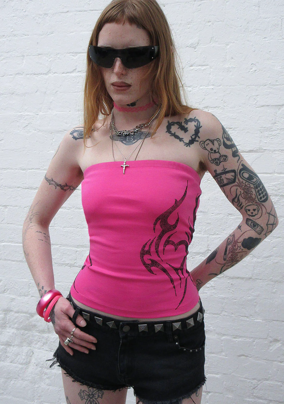 EDGE RHINESTONE TUBE TOP HOT PINK - Image 5