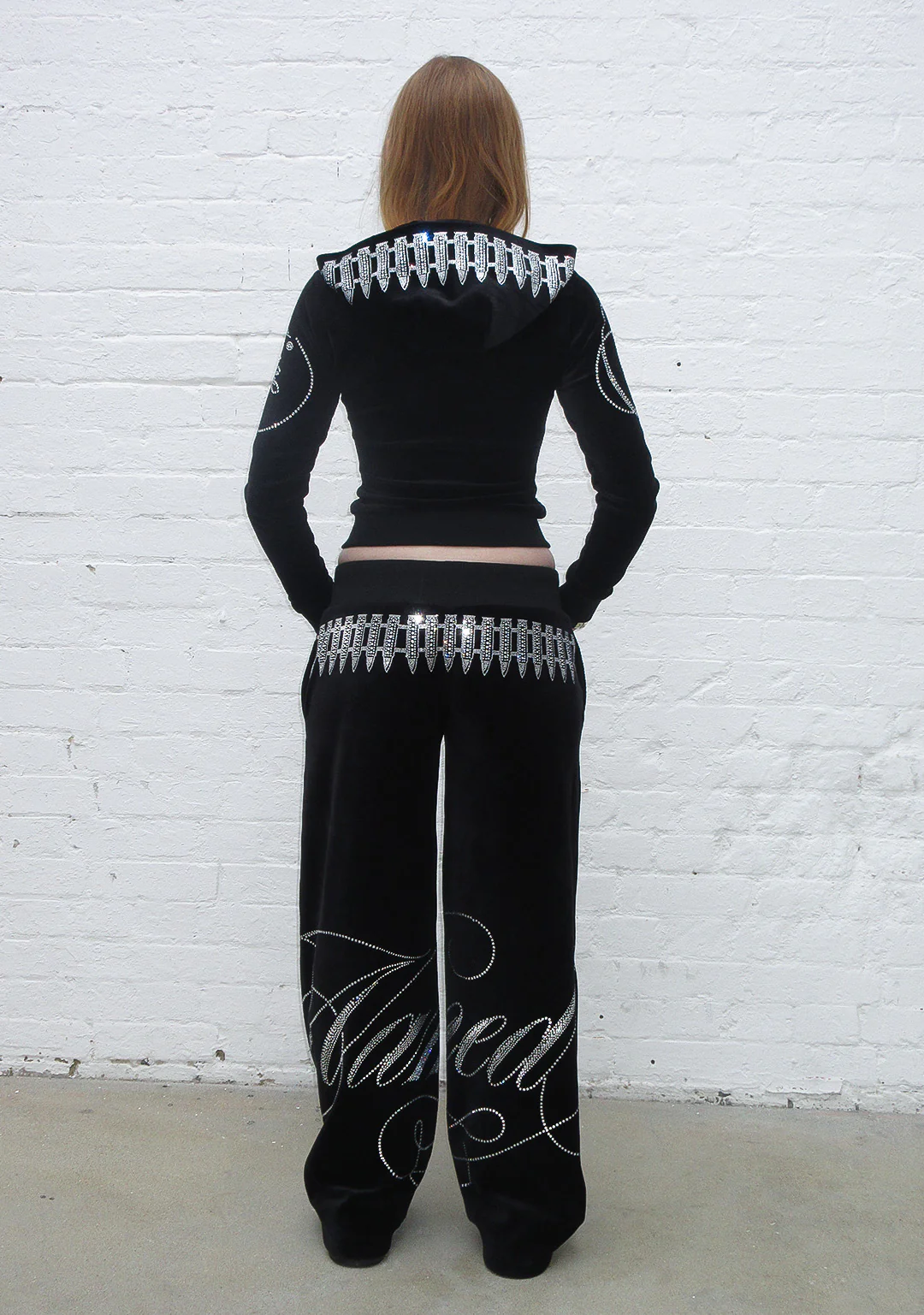 ENEMY RHINESTONE VELOUR ZIP HOODIE BLACK - Image 5