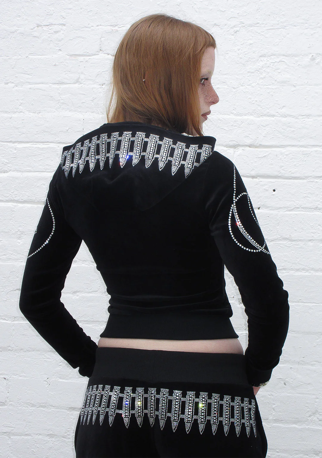 ENEMY RHINESTONE VELOUR ZIP HOODIE BLACK - Image 6