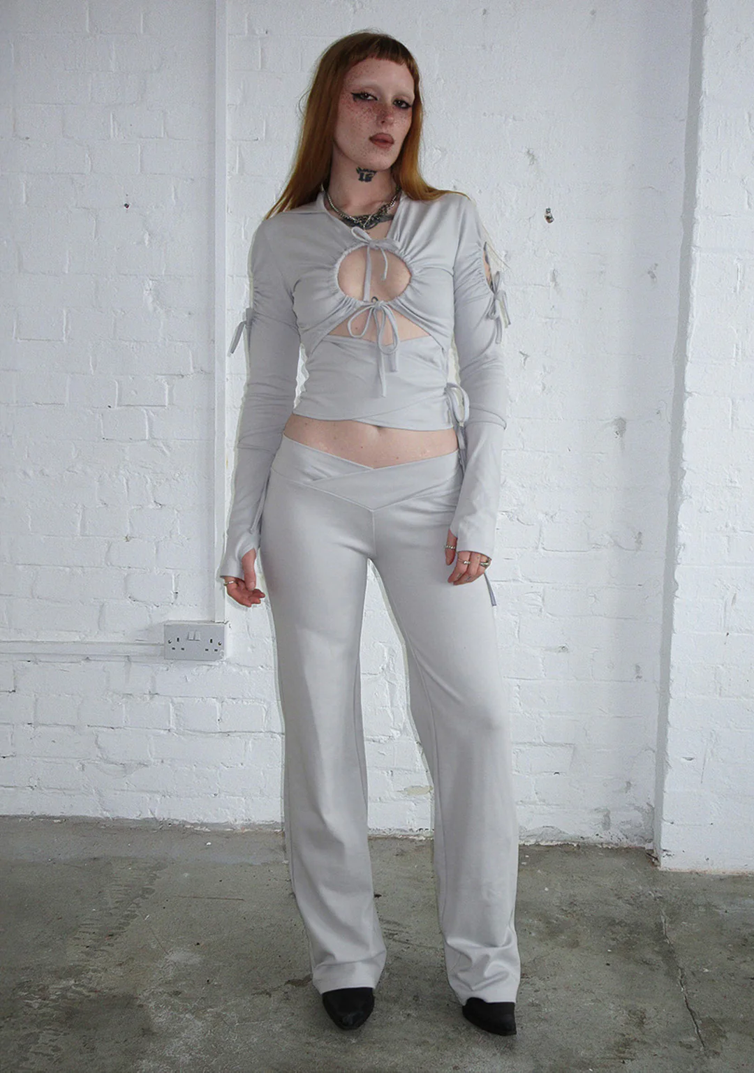 ENVY SCULPT STRETCH TWO PIECE SKIRT TROUSER SET MIST GREY - Image 6