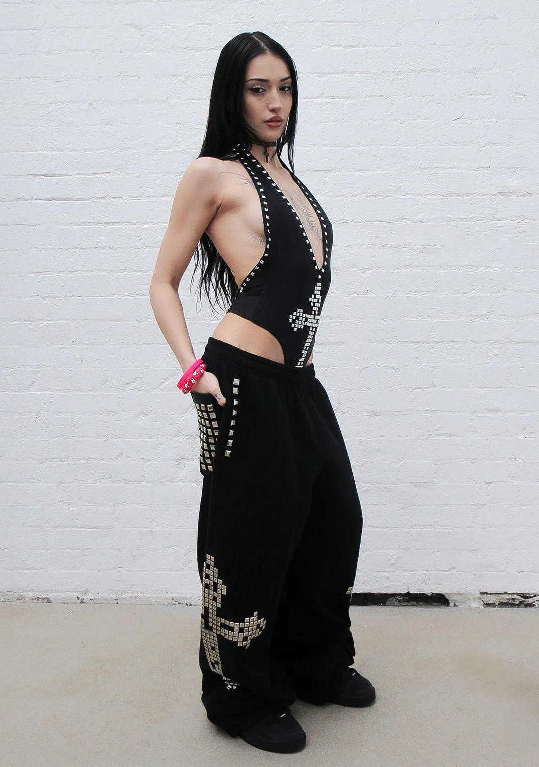 FAITHFUL STUDDED BACKLESS HALTERNECK SWIMSUIT BLACK - Image 7