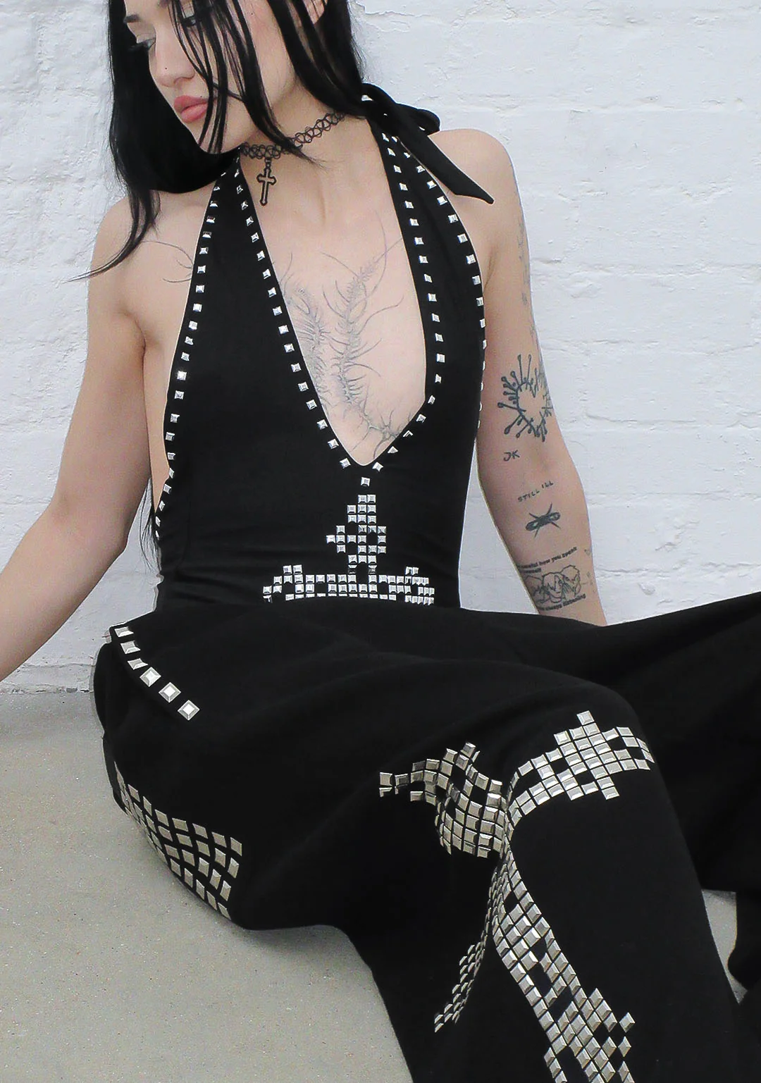 FAITHFUL STUDDED BACKLESS HALTERNECK SWIMSUIT BLACK - Image 8