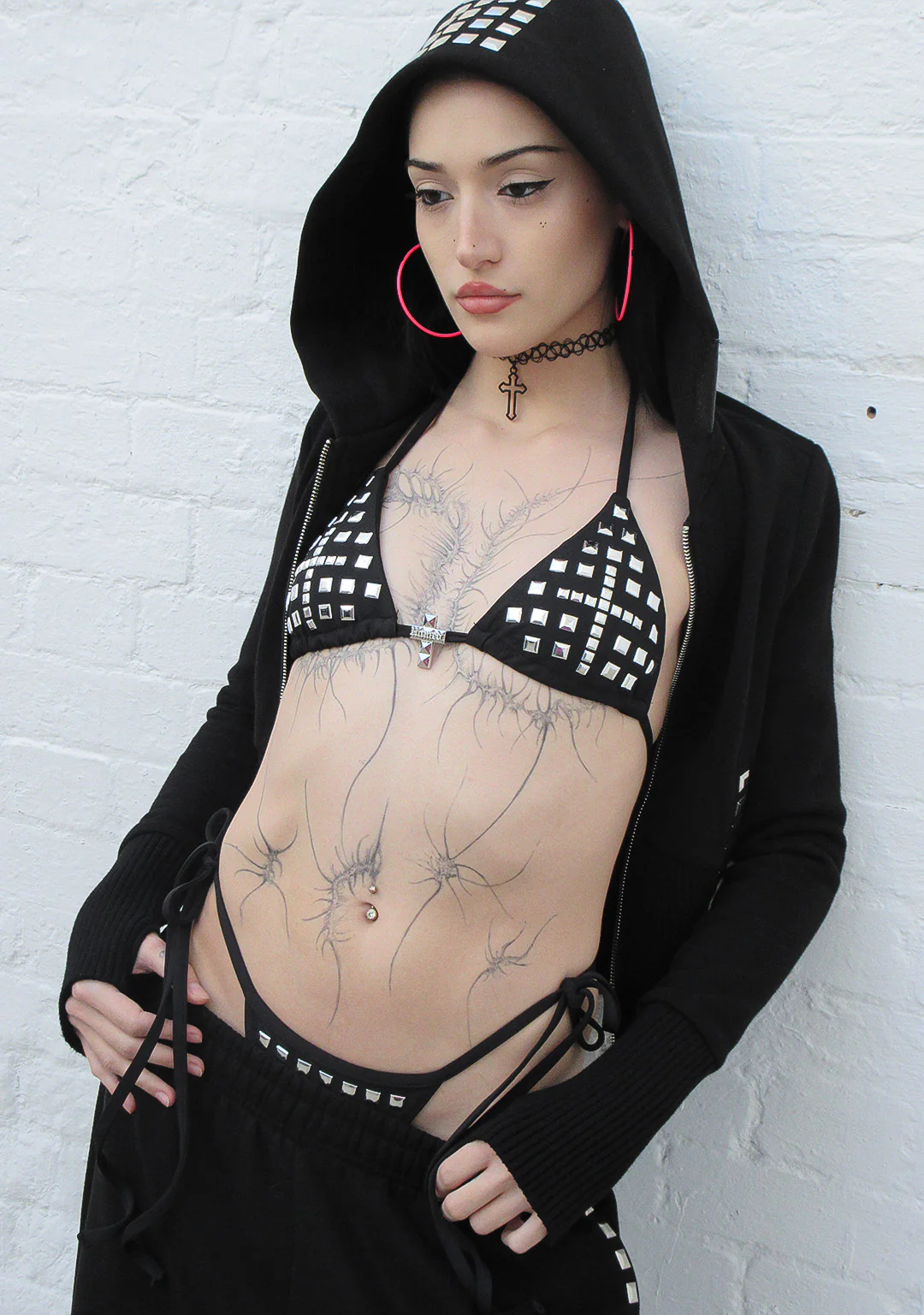 FAITHFUL STUDDED TRIANGLE BIKINI TOP BLACK - Image 6