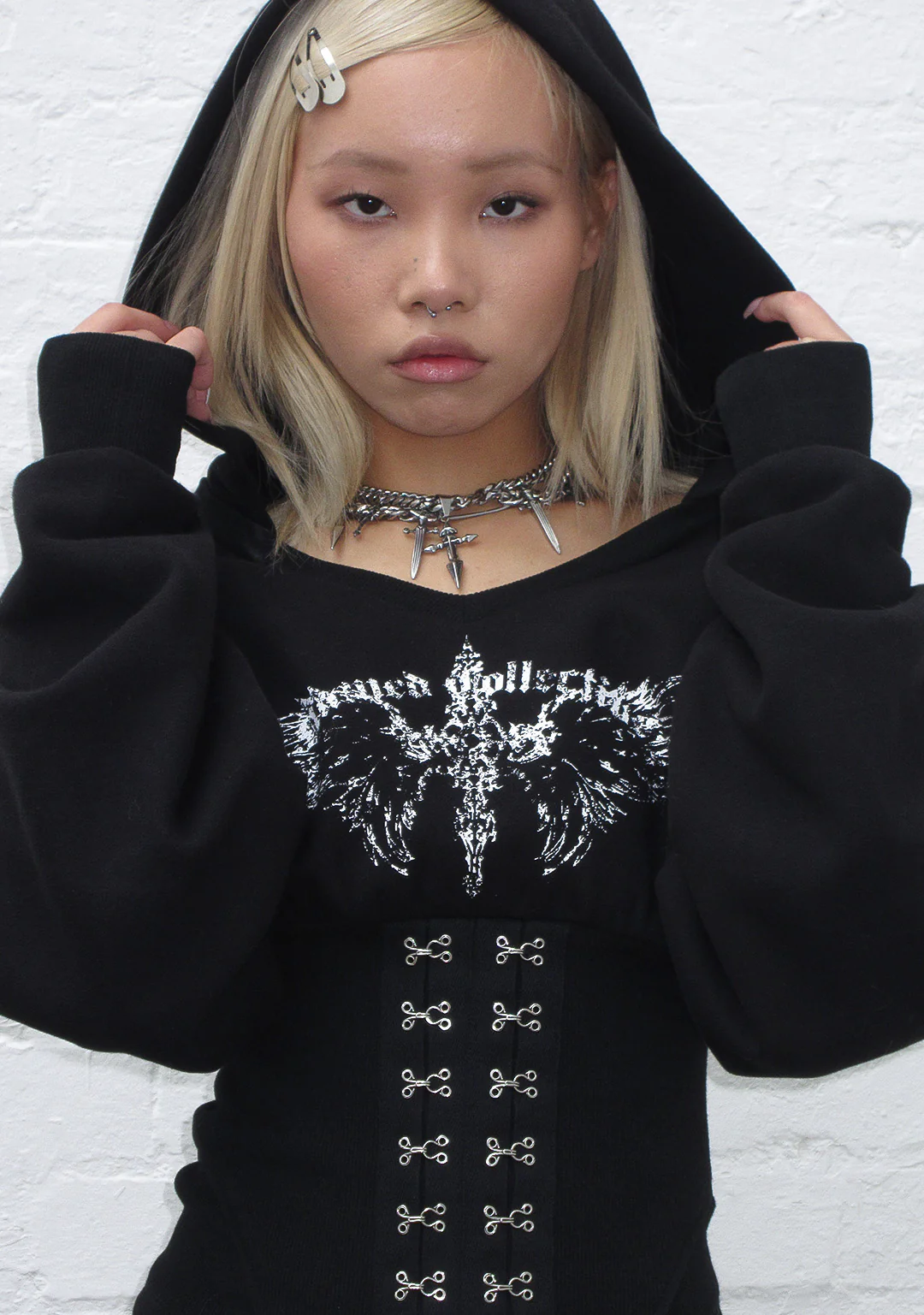 FALLEN CORSET SCULPT HOODIE BLACK - Image 2