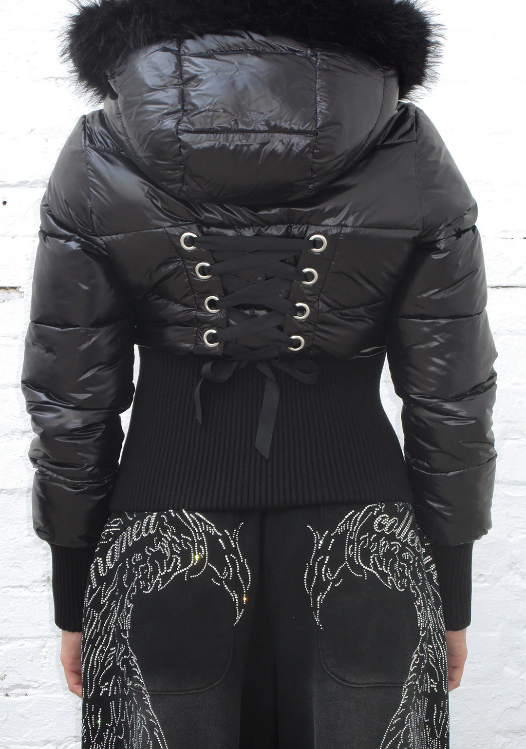FALLEN FAUX FUR REVERSIBLE RIB PUFFER JACKET BLACK - Image 10