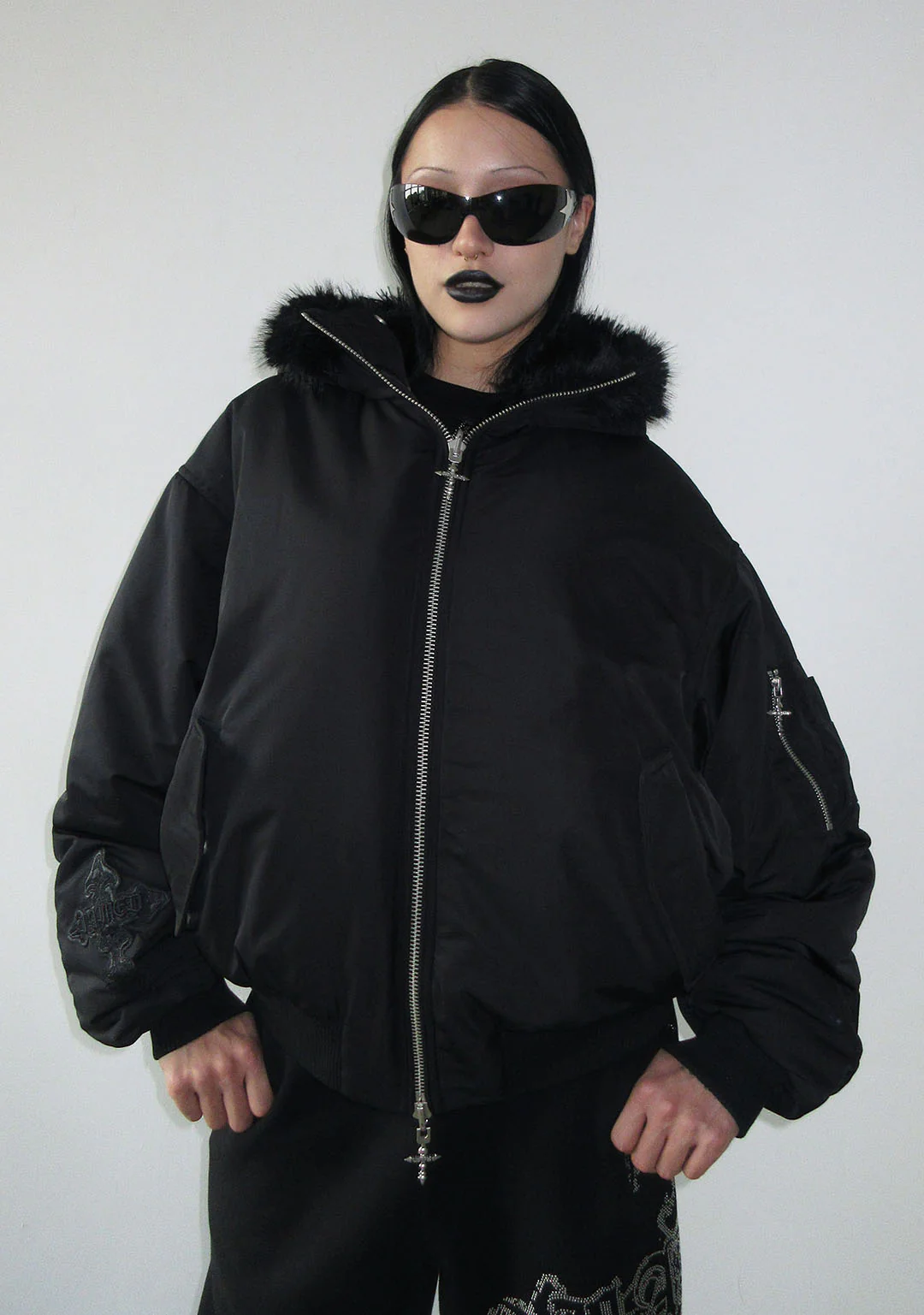 FERAL FAUX FUR REVERSIBLE BOMBER JACKET BLACK - Image 4