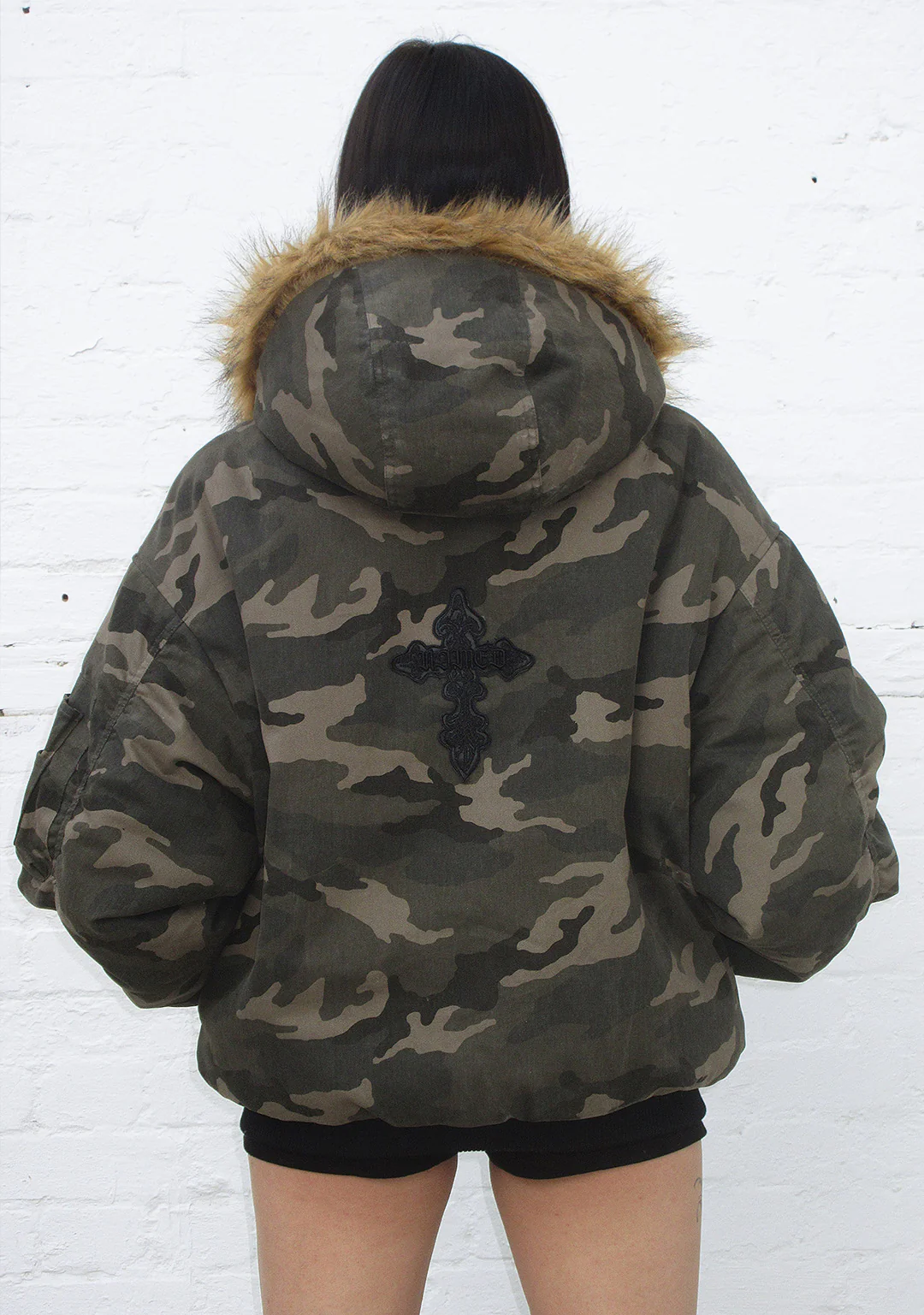FERAL FAUX FUR REVERSIBLE BOMBER JACKET CAMO AND NATURAL - Image 7