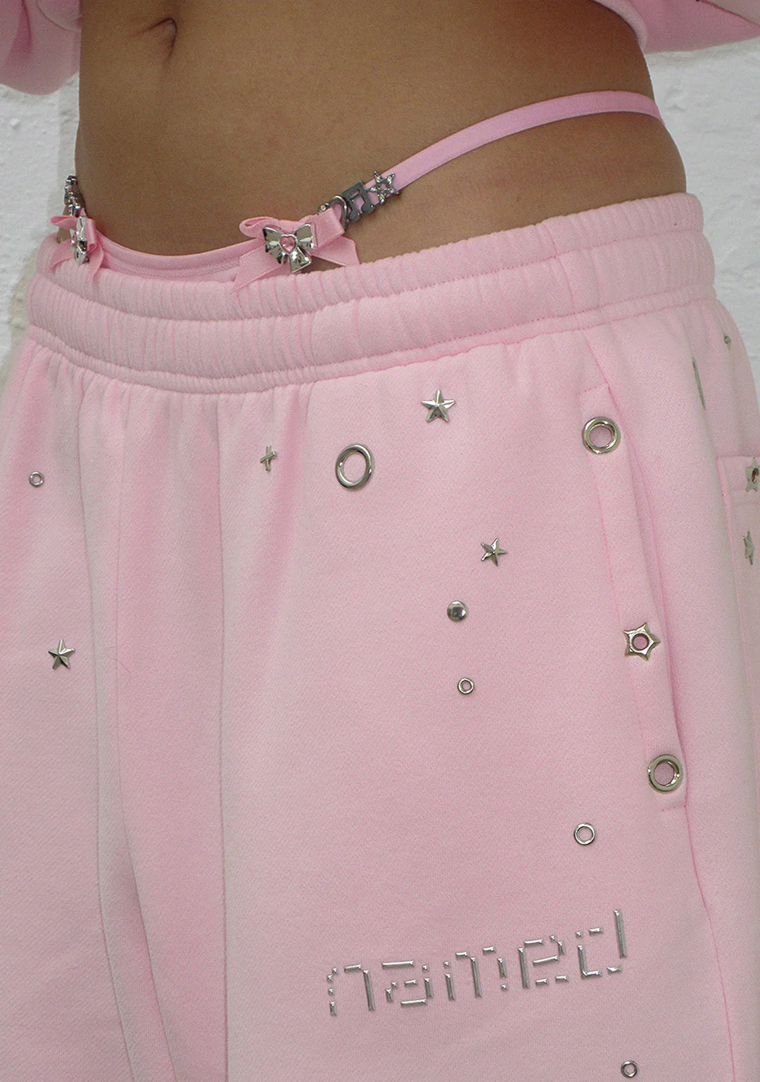 GLITCH EYELET OVERSIZED SWEATPANTS BABY PINK - Image 5