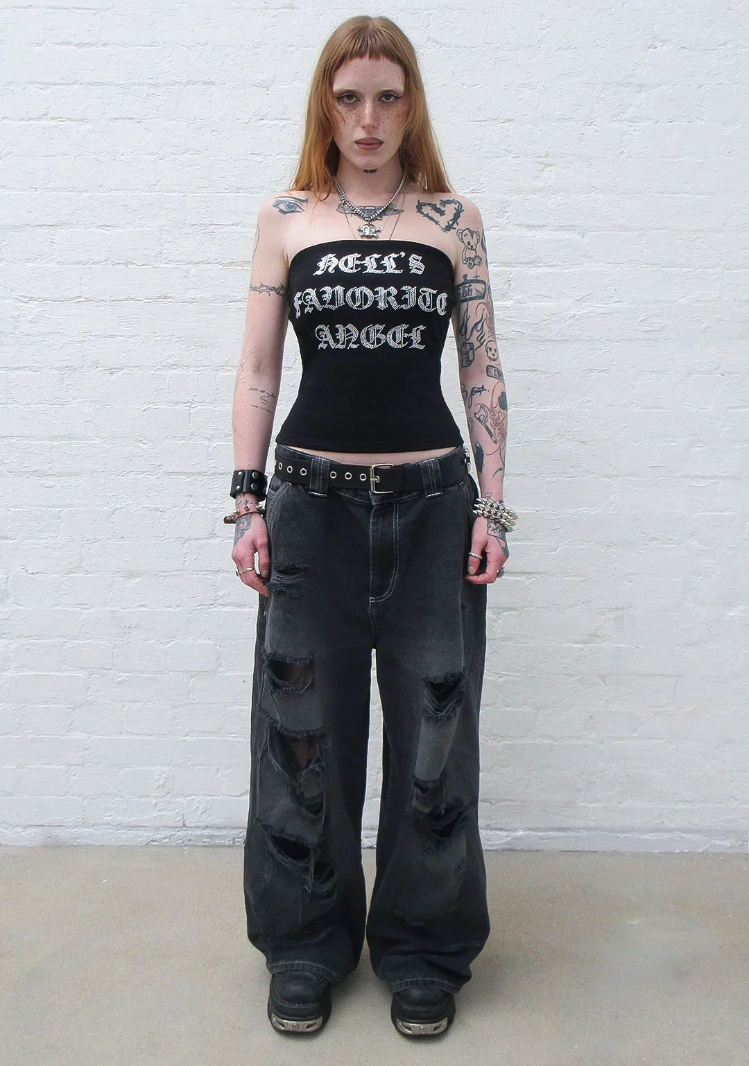 HELL'S FAVORITE RHINESTONE TUBE TOP BLACK - Image 3