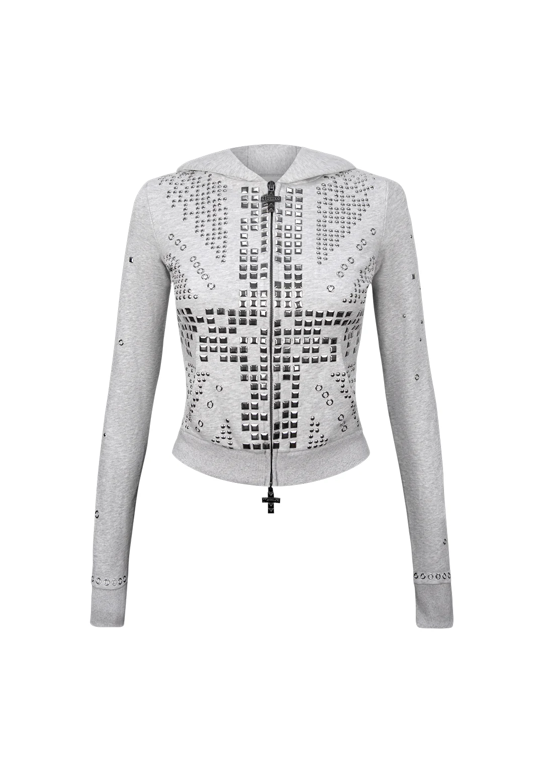 KNIGHT STUDDED FITTED HOODIE GREY MARL