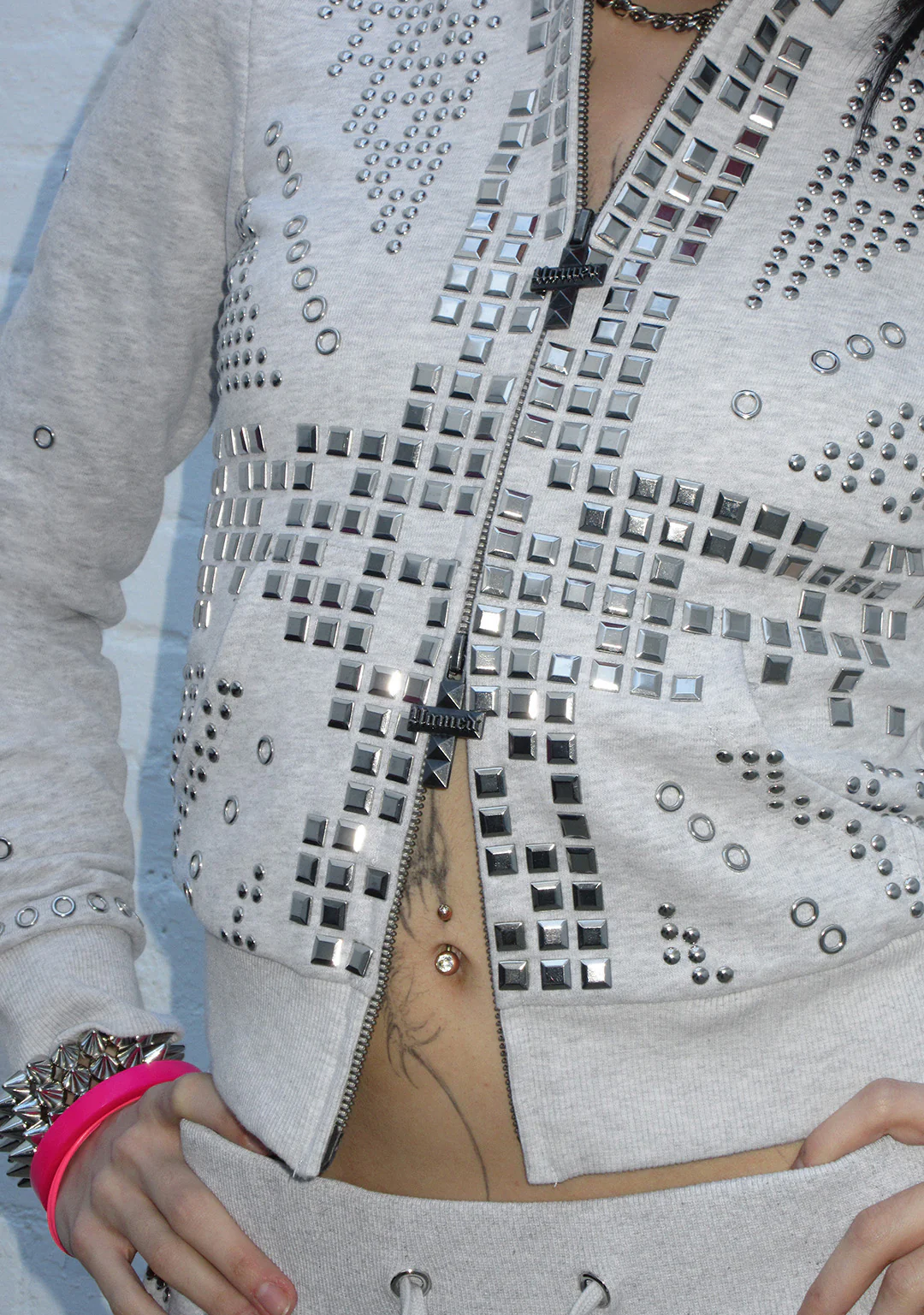 KNIGHT STUDDED FITTED HOODIE GREY MARL - Image 4