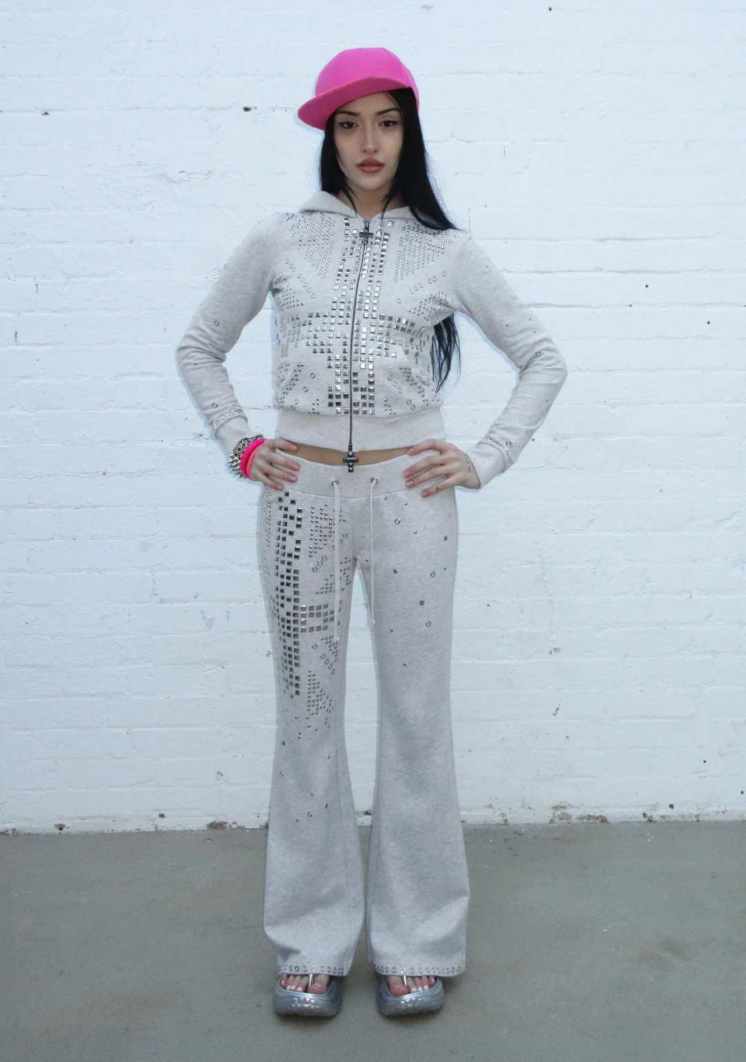 KNIGHT STUDDED FITTED PANTS GREY MARL - Image 2