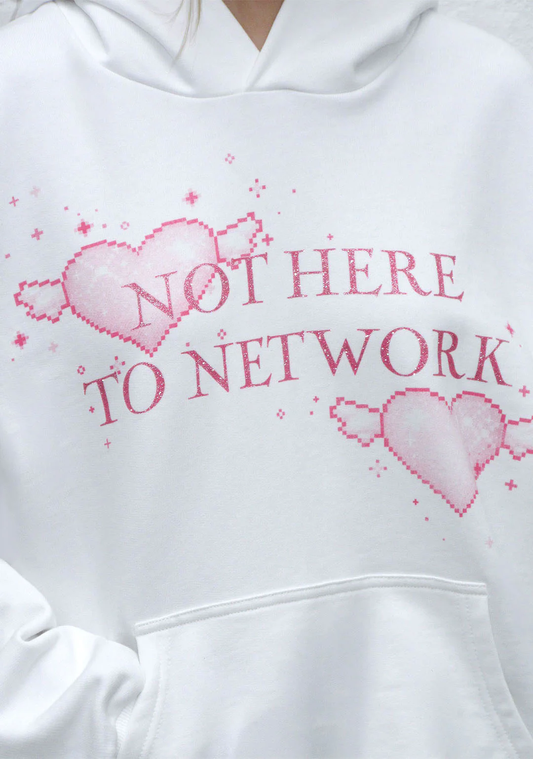 NETWORK GLITTER PULLOVER HOODIE WHITE - Image 5