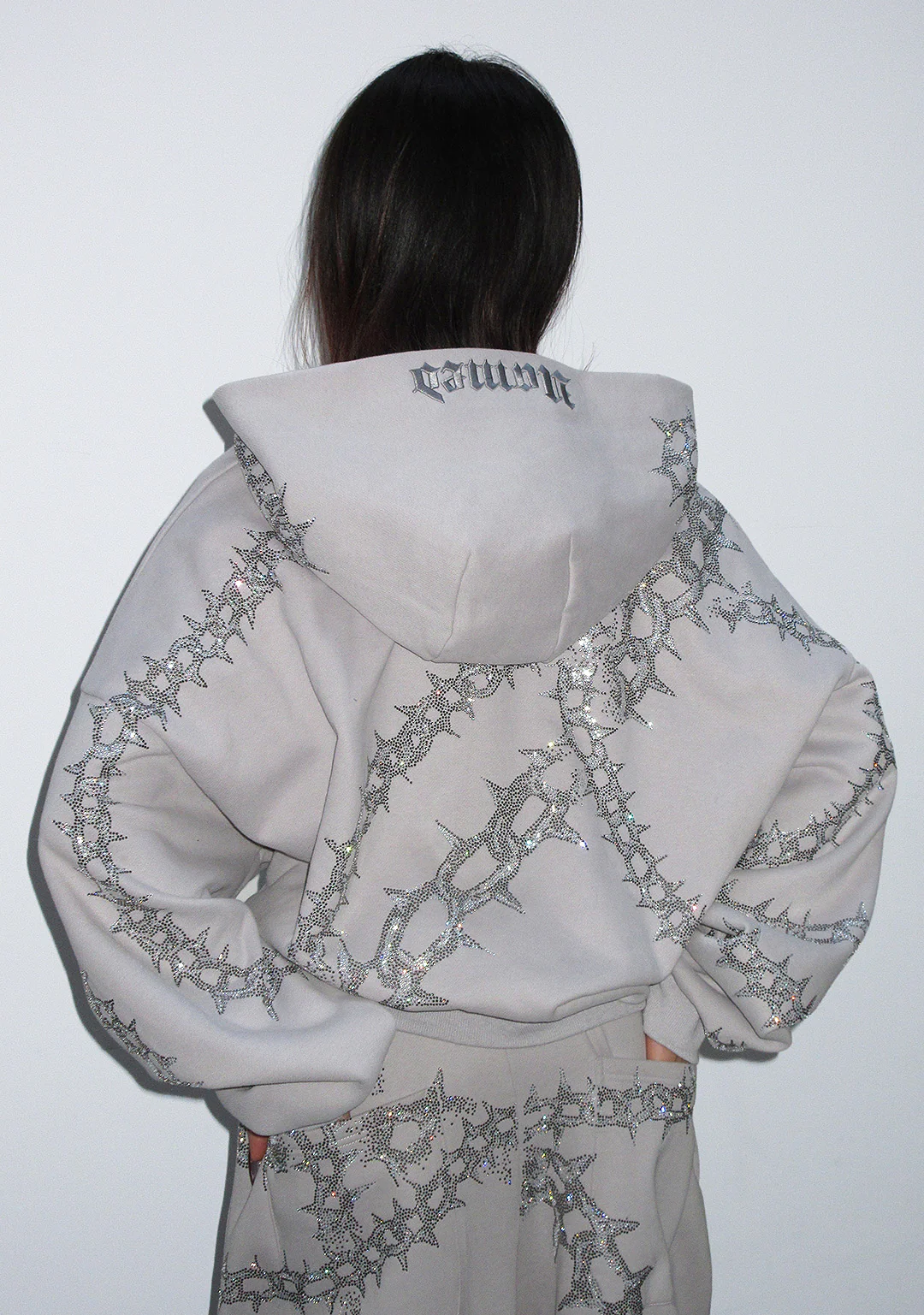 OMEN RHINESTONE ZIP HOODIE SMOKE GREY - Image 3