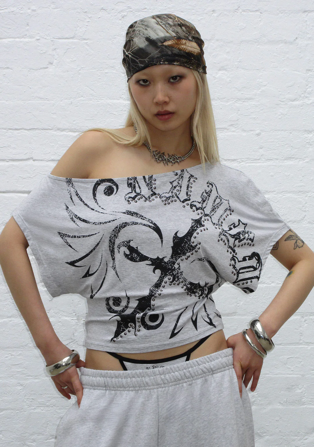 OUTLAW OFF THE SHOULDER TOP GREY MARL - Image 6