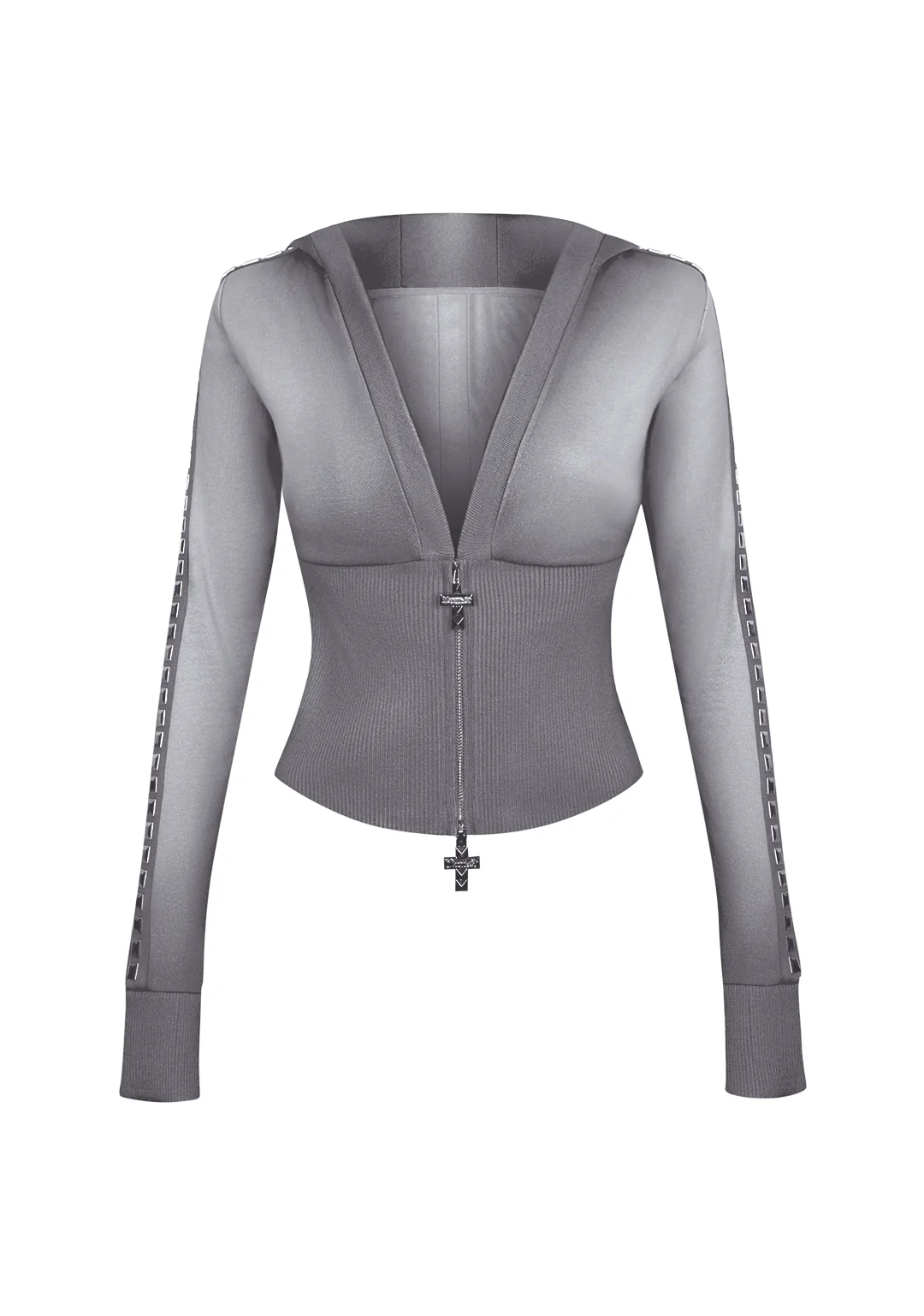 RUMOUR STUDDED FITTED ZIP HOODIE GRADIENT GREY