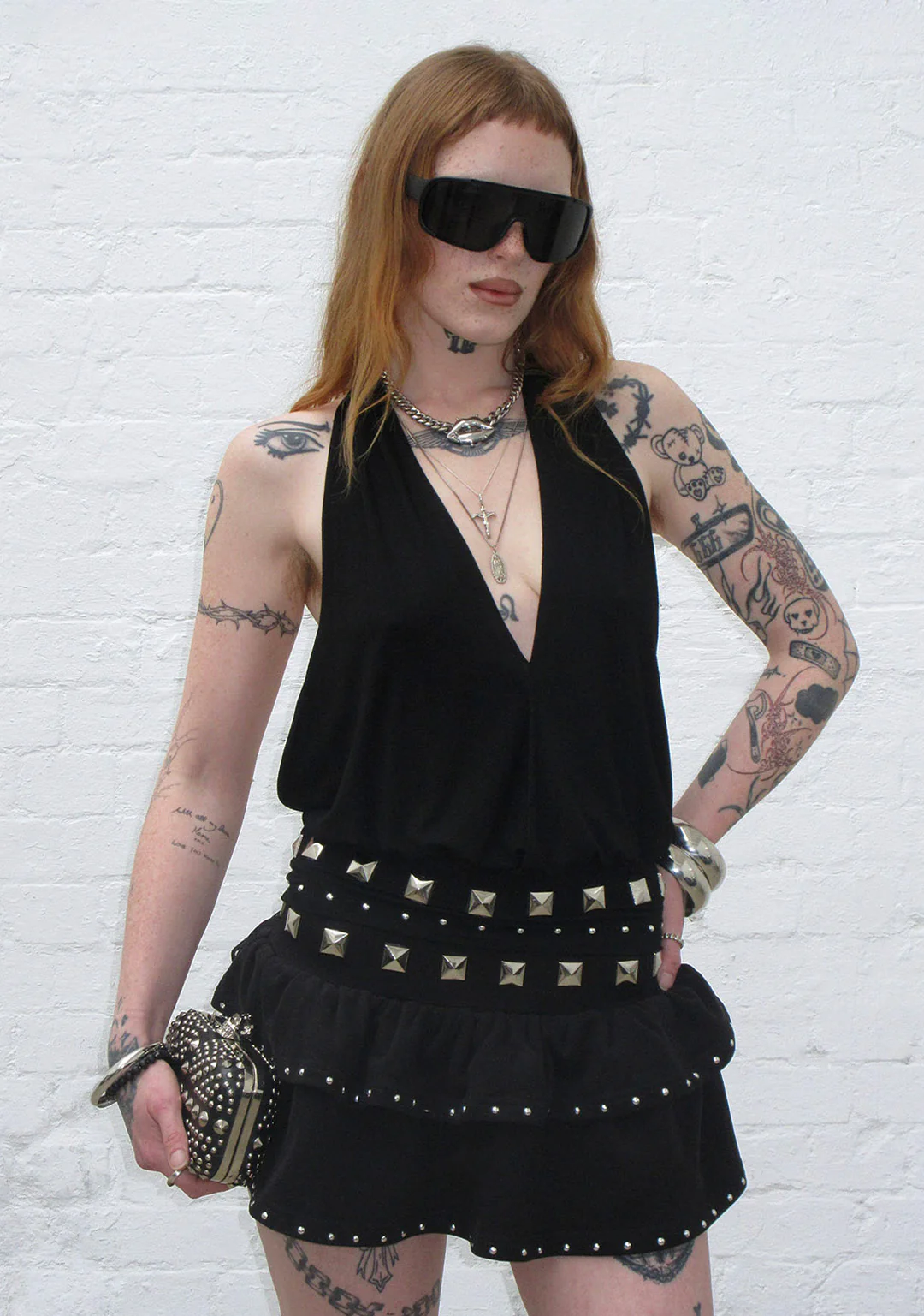 SLEAZE STUDDED DRAPED TOP BLACK - Image 3
