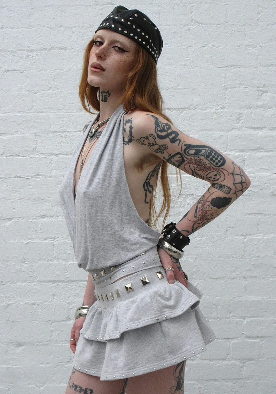 SLEAZE STUDDED RUFFLE MICRO SKIRT GREY MARL - Image 3