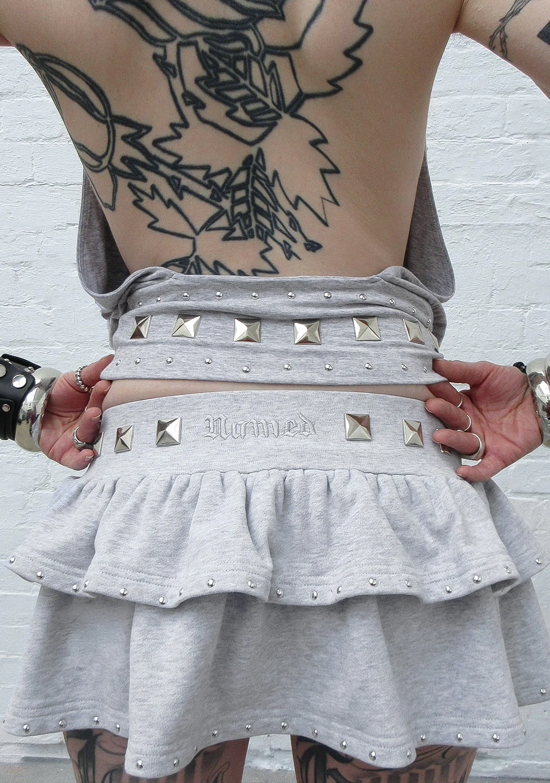SLEAZE STUDDED RUFFLE MICRO SKIRT GREY MARL - Image 5