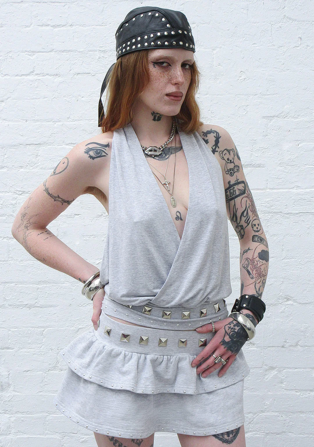 SLEAZE STUDDED RUFFLE MICRO SKIRT GREY MARL - Image 6