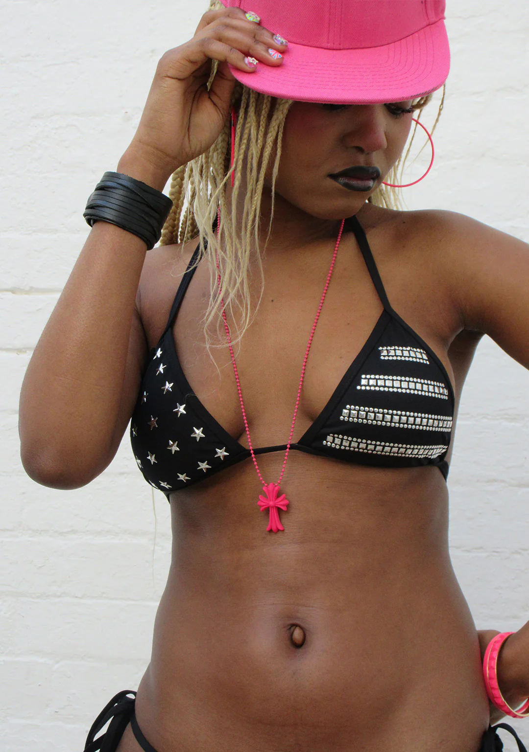 STELLAR STUDDED TRIANGLE BIKINI TOP BLACK - Image 3