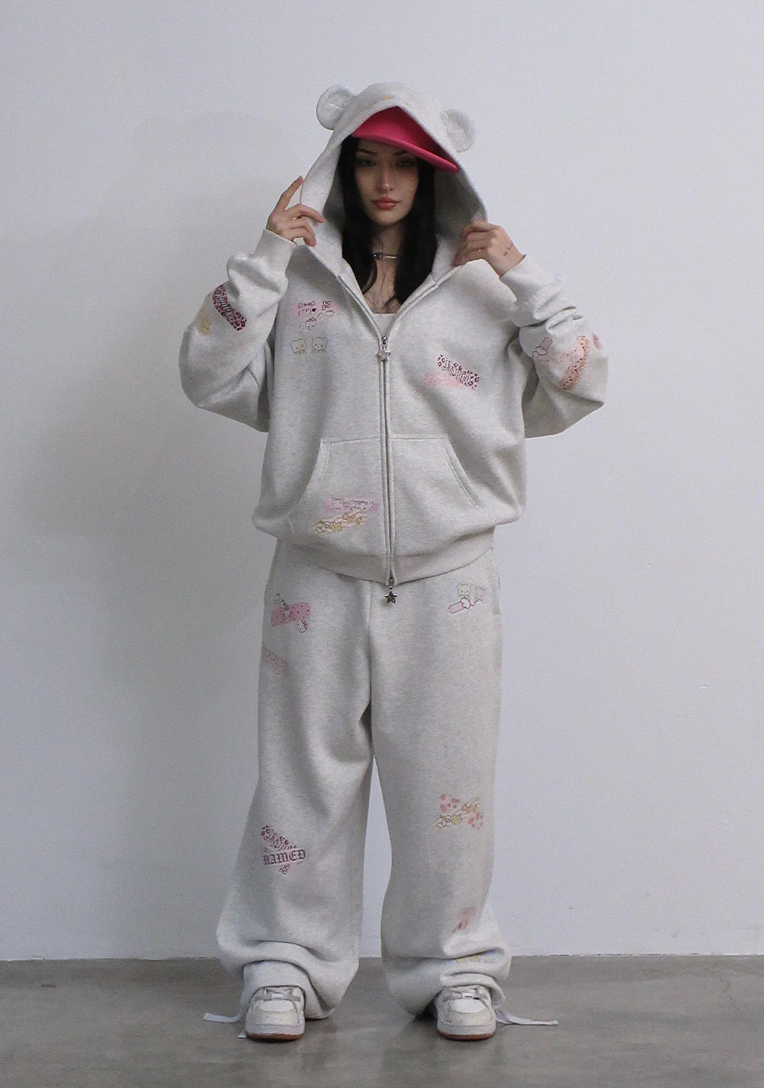 STITCH TEDDY ZIP HOODIE WHITE MARL - Image 4