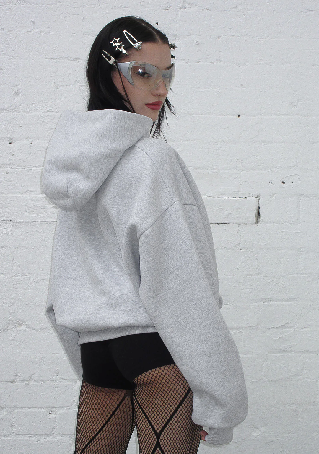 STRANGERS RHINESTONE $ BOW PULLOVER HOODIE GREY MARL - Image 3
