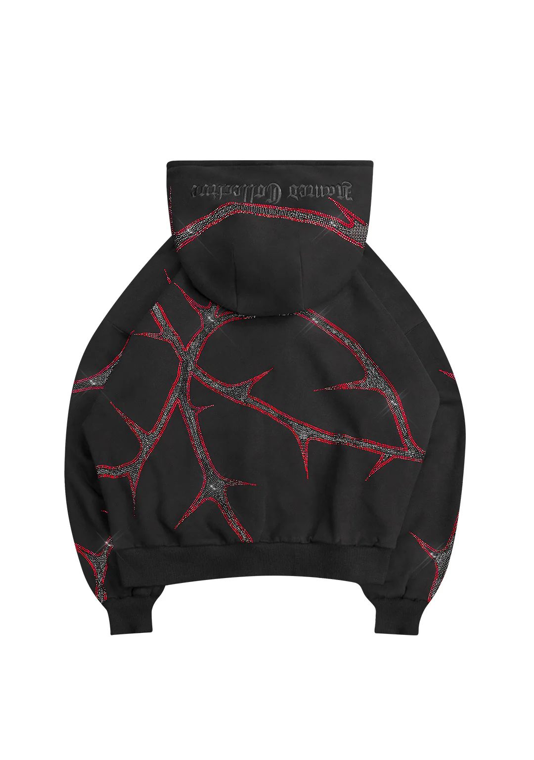 THORN RHINESTONE ZIP HOODIE BLACK AND RED - Image 6