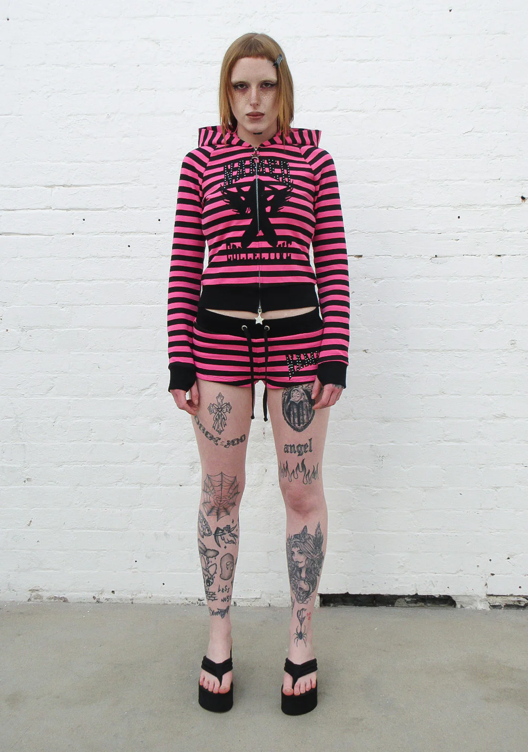 VICE RHINESTONE MICRO SHORTS HOT PINK STRIPE - Image 3